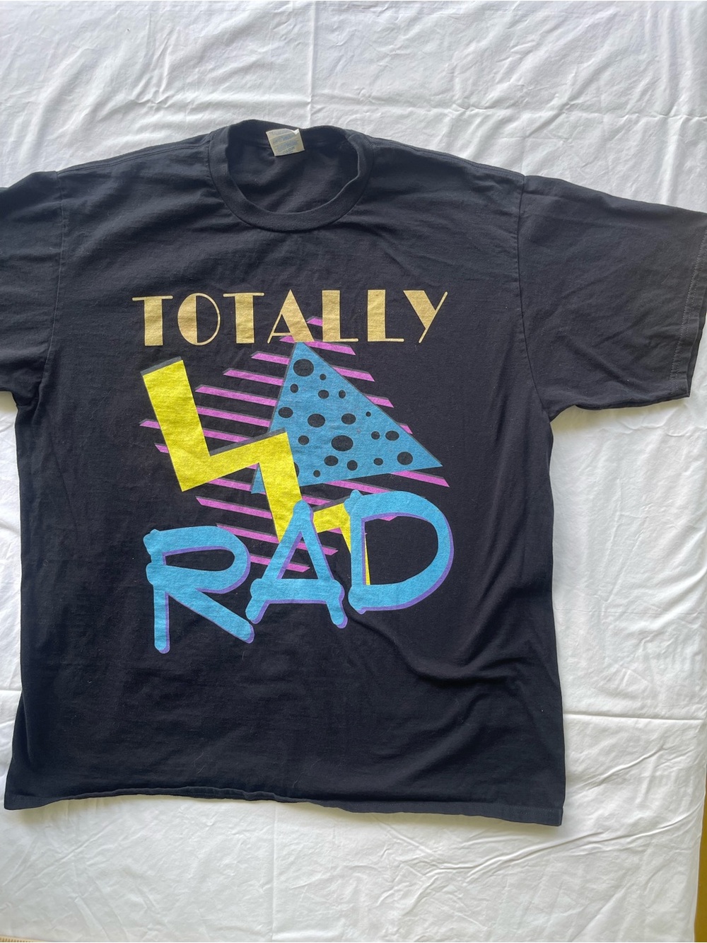 Port and Company Black Tee with Bright Neon Geometric Print